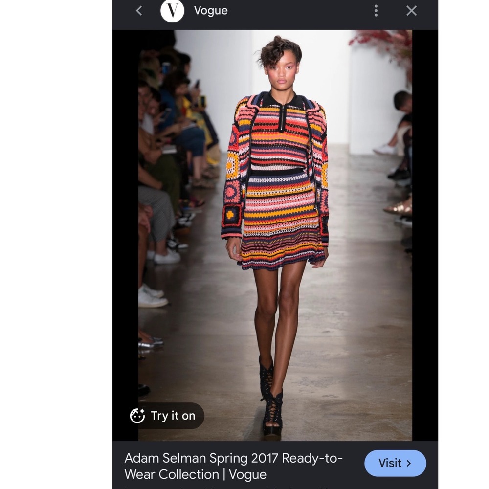 Adam Selman SS17 Runway Crochet Knit Zip Polo Top Rainbow Stripe Designer